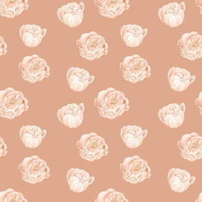 Caramel peonies on a warm spring peach background