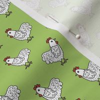 Chicken friends - farm animals spring easter white chickens on grass green