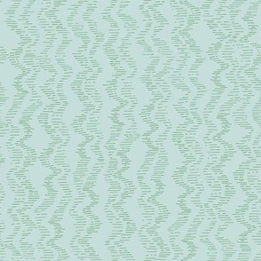 Small Scale Lined Zig Zag organic path, in  duck egg blue and forest green tones, for cute kids apparel and adult clothing, home decor, cotton duvet, mod pillows and bed and table linen.