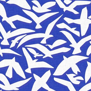 Abstract Seagulls on Indigo Blue / Large