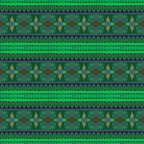 Emerald green hues Vintage ethnic border design faux embroidery woven effect 6” repeat 
