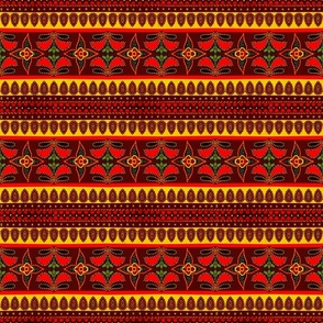 Mid Western Vintage ethnic border design faux embroidery woven effect Christmas reds on texture 6” repeat