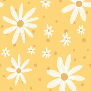 Daisy in yellow medium, floral, daisy, summer floral, girls room, daisy wallpaper, cute floral, cute wallpaper, nursery wallpaper, Ashleigh Fish