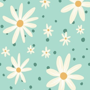 Daisy in green medium, floral, daisy, summer floral, girls room, daisy wallpaper, cute floral, cute wallpaper, nursery wallpaper, Ashleigh Fish