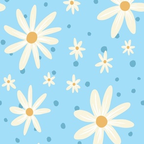 Daisy in blue medium, floral, daisy, summer floral, girls room, daisy wallpaper, cute floral, cute wallpaper, nursery wallpaper, Ashleigh Fish