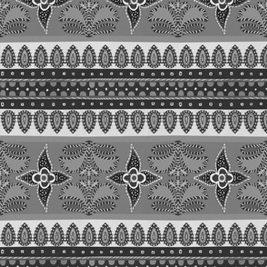 Vintage ethnic border design faux embroidery woven effect Black monochrome 12” repeat