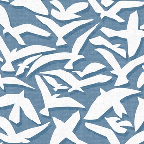 Abstract Seagulls on Vintage Blue / Large