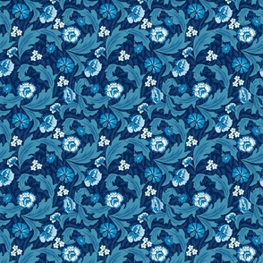 Victorian Melody- Garden Florals- Cool Blue Navy- Small Scale