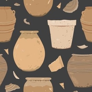 Vases, pots and potsherds. Clay pottery