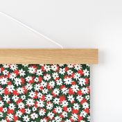 Boho winter daisies - Raw ink sweet blossom flowers daisy garden christmas palette red green black