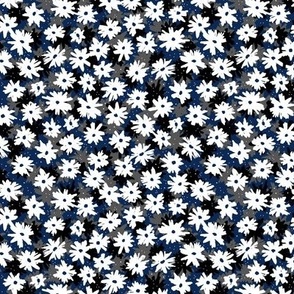 Boho winter daisies - Raw ink sweet blossom ditsy flowers daisy garden navy blue black charcoal