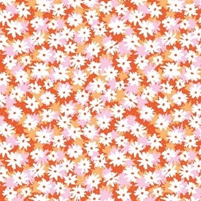 Boho winter daisies - Raw ink sweet blossom ditsy flowers daisy garden white lilac powder pink red orange girls retro palette