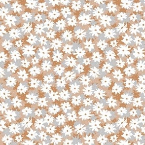 Boho winter daisies - Raw ink sweet blossom ditsy flowers daisy garden white gray latte beige tan seventies vintage palette