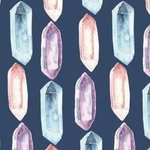 Watercolor crystals, rose quartz, purple crystal, blue crystal, witch, navy, watercolor, pink, purple, blue