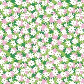 Boho winter daisies - Raw ink sweet blossom ditsy flowers daisy spring garden green pink grass bright garden nineties palette 