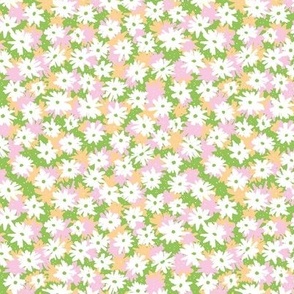 Boho winter daisies - Raw ink sweet blossom ditsy flowers daisy garden white orange pink green nineties retro palette