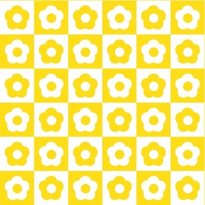 Bright Vintage Checkered Flowers in Yellow and White Colors, Daisy Checks