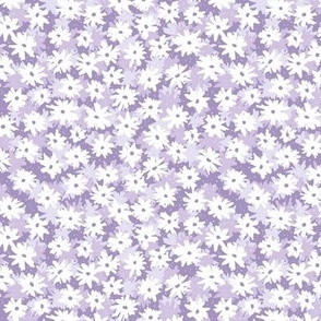 Boho winter daisies - Raw ink sweet blossom ditsy flowers daisy garden white lilac powder lavender lilac purple