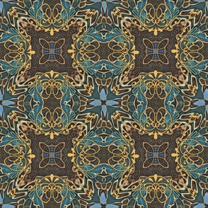 blue and gold medieval tapestry
