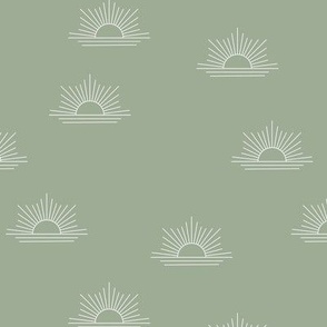 Japanese minimalist - Sunrise over the ocean sunny day boho sun ray on olive green