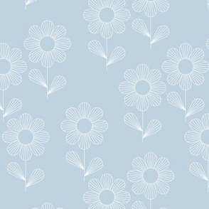 Japanese minimalism - geometric boho flower blossom retro style thin outlines retro floral garden summer white on baby blue