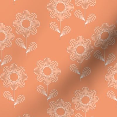 Japanese minimalism - geometric boho flower blossom retro style thin outlines retro floral garden summer seventies orange 