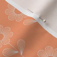 Japanese minimalism - geometric boho flower blossom retro style thin outlines retro floral garden summer seventies orange 