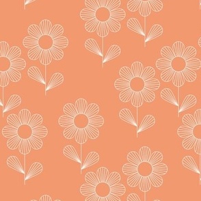 Japanese minimalism - geometric boho flower blossom retro style thin outlines retro floral garden summer seventies orange 