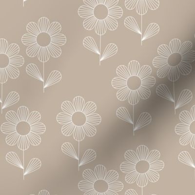 Japanese minimalism - geometric boho flower blossom retro style thin outlines retro floral garden summer beige latte tan