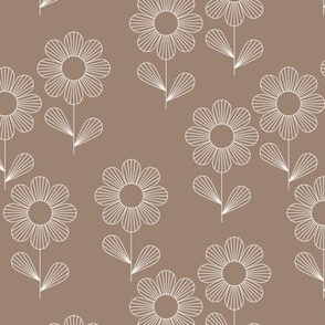 Japanese minimalism - geometric boho flower blossom retro style thin outlines retro floral garden summer classic brown cappichinno coffee
