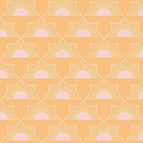 Geometric retro sunrise - japanese minimalist style sunny flower day reflection modern outline illustration mango pink