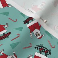 SMALL skateboard santa fabric - christmas skateboard fabric, trendy Father Christmas