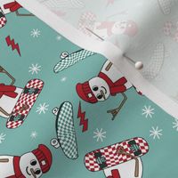 SMALL skateboard snowman fabric - checkerboard trendy christmas fabric