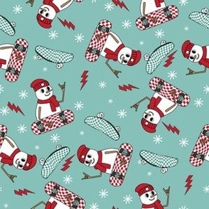 SMALL skateboard snowman fabric - checkerboard trendy christmas fabric