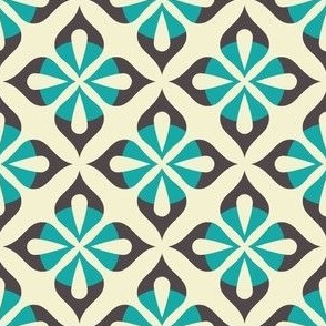 2032 - retro geometric flowers, blue