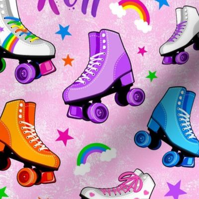 Large Scale Rollerskates Let's Roll Roller Rink Derby Skate Rainbows and Stars