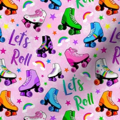 Medium Scale Rollerskates Let's Roll Roller Rink Derby Skate Rainbows and Stars