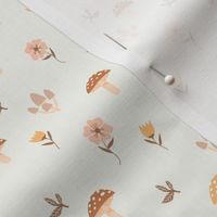SMALL cottage core fabric - mushrooms, flowers, boho brown