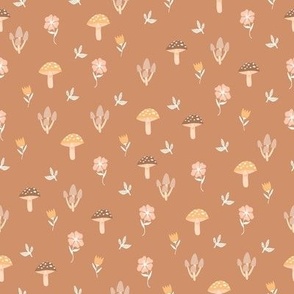 SMALL mushrooms fabric - boho neutral cottage core fabric