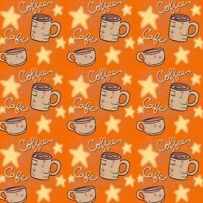 Cozy Cafe Coffee Cups and Stars on Carrot Orange