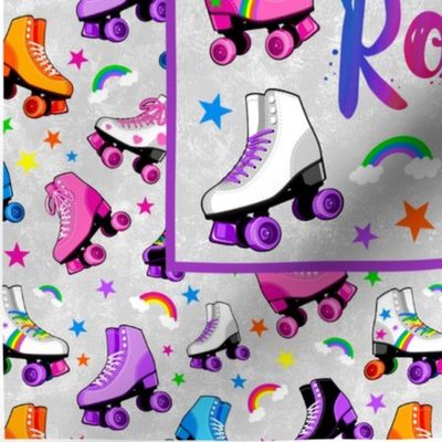 14x18 Panel Rollerskates Let's Roll Roller Rink Derby Skate Rainbows and Stars for DIY Garden Flag Towel or Small Wall Hanging