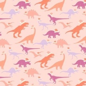 SMALL christmas dinosaur fabric - cute pastel girls dinosaur design