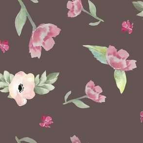Pink Spring Watercolor Floral // Red Gray 