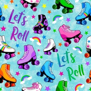 Large Scale Rollerskates Let's Roll Roller Rink Derby Skate Rainbows and Stars