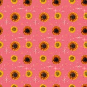 Sunflowers Mid-Century Modern Starbursts on Watermelon Pink