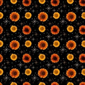 Sunflowers Mid-Century Modern Starbursts on Black