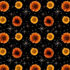Sunflowers Mid-Century Modern Starbursts on Black
