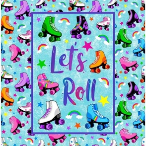  14x18 Panel Rollerskates Let's Roll Roller Rink Derby Skate Rainbows and Stars for DIY Garden Flag Towel or Small Wall Hanging 