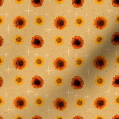 Sunflowers Mid-Century Modern Starbursts on Honey Golden Yellow