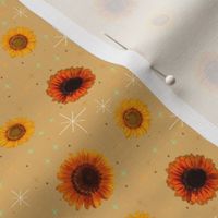 Sunflowers Mid-Century Modern Starbursts on Honey Golden Yellow